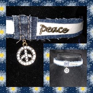 Distressed Denim & White Leather choker